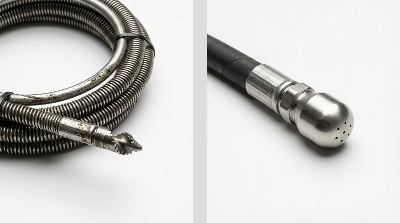 Drain snake cable and hydro jetting nozzle used for drain cleaning in Syracuse, NE