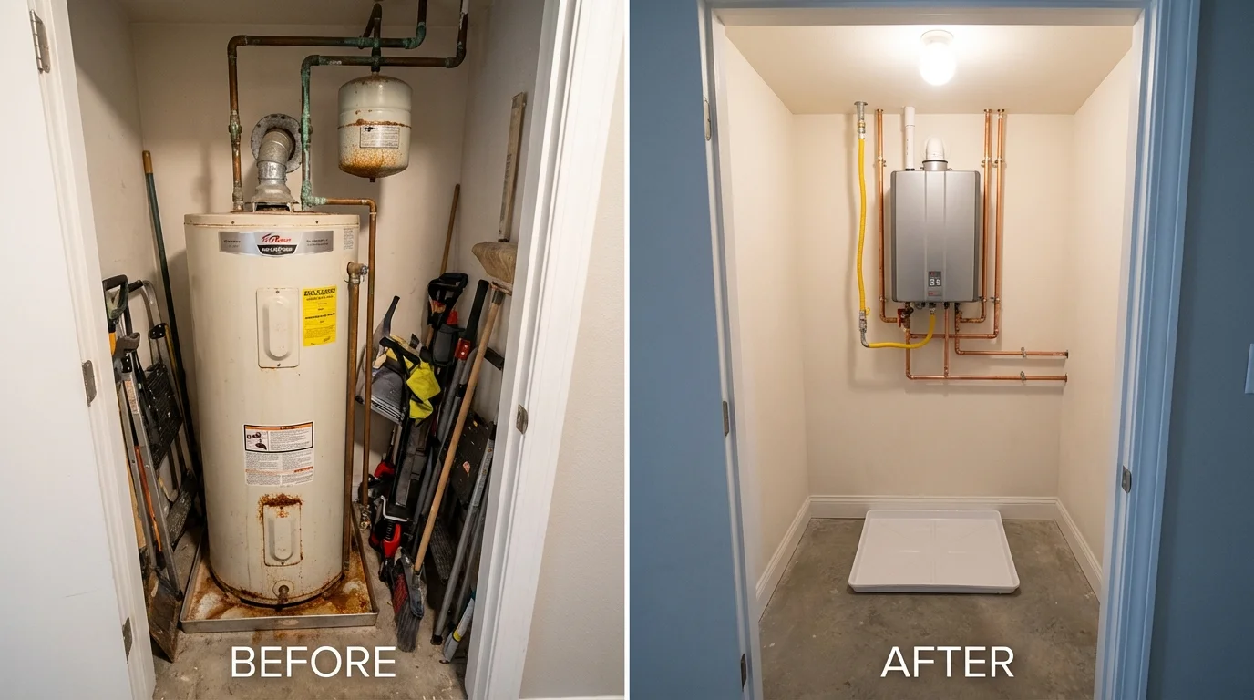 Tank water heater versus wall-mounted tankless unit comparison for Syracuse, NE homeowners
